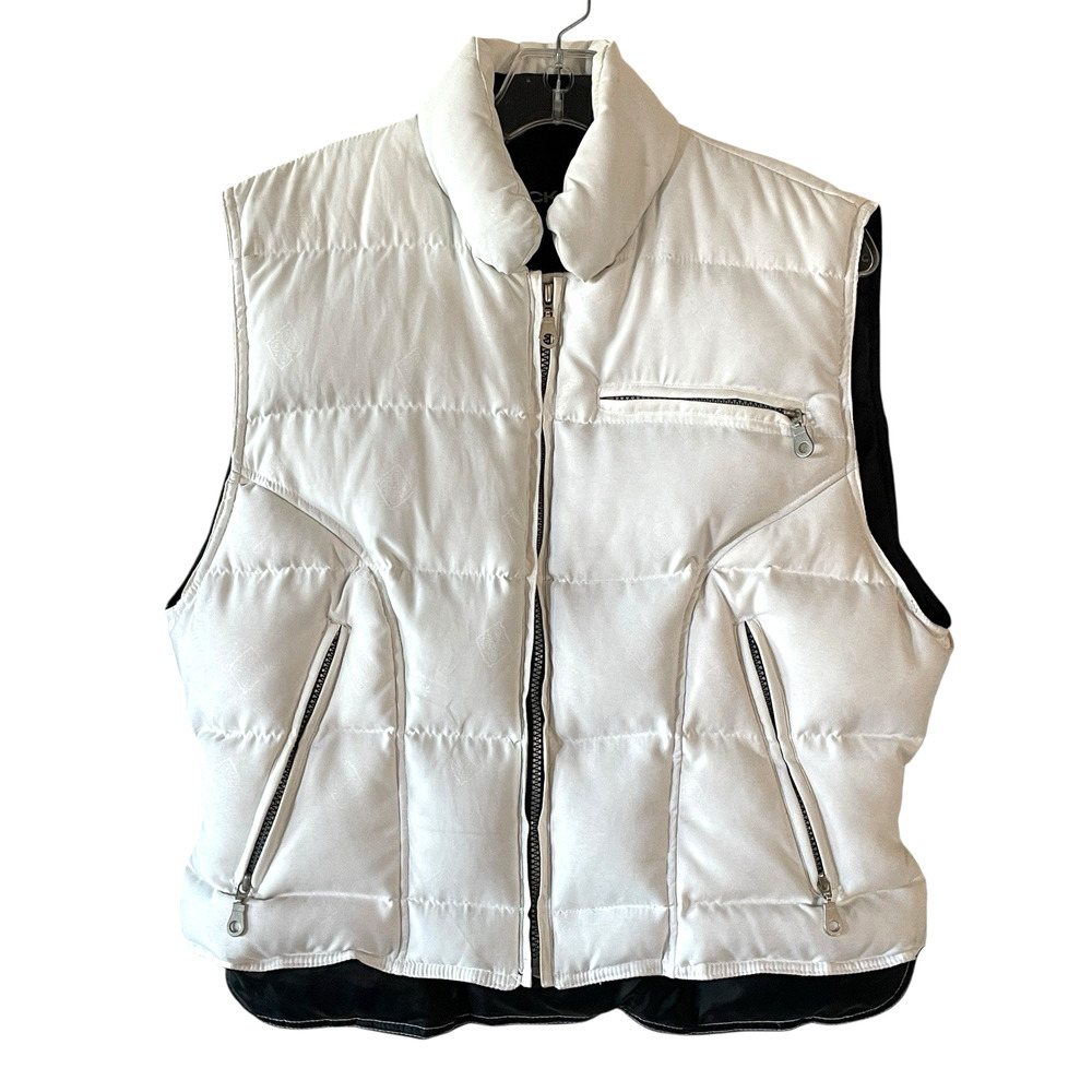 BLACK BEAR Women's Size 12 White VTG Full Zip Pockets Autumnal Puffer Vest Korea